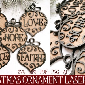 Láser de Navidad SVG, Adorno de corte láser, Adorno de Navidad SVG, Adorno de alegría, Paquete SVG de adorno, Adorno láser, Adorno Glowforge Svg