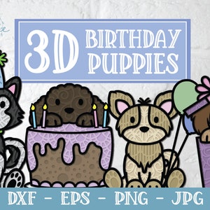 Anniversaire 3D chiots SVG, SVG anniversaire 3D, SVG anniversaire en couches, SVG joyeux anniversaire, mandala chiot 3D, mandala chien 3D, chien en couches, papier découpé