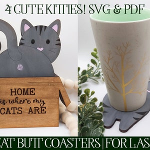 Katze Untersetzer, Laser Cut Datei, Untersetzer SVG, Glowforge Datei, Laser Cut Untersetzer, Lustige Laser SVG, Katze Glowforge SVG, Laser SVG, Untersetzer