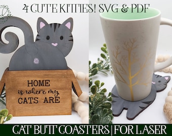 Cat Butt Coaster, Laser Cut File, Coaster SVG, Glowforge File, Laser Cut Coasters, Funny Laser SVG, Cat Glowforge SVG, Laser Svg, Coaster