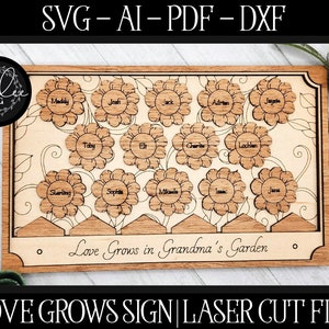 Archivo láser del Día de la Madre, Archivo de corte del jardín de la abuela, Madre láser SVG, El amor crece SVG, Mamá Glowforge, Archivo láser de la abuela, SVG del Día de la Madre