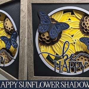 3D-Sonnenblumen-Schattenbox, geschichtete Sonnenblume SVG, 3D-Sonnenblume, Sonnenblumen-Mandala SVG, 3D-Sonnenblume SVG, Sonnenblume Schnittdatei, Schmetterling