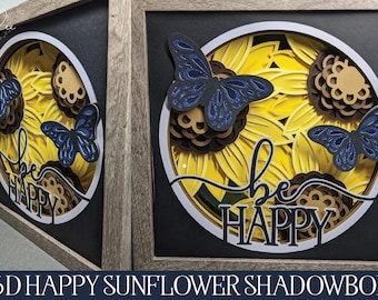 3D Sunflower Shadowbox, Layered Sunflower SVG, 3D Layered Sunflower, Sunflower Mandala SVG, 3D Sunflower SVG, Sunflower Cut File, Butterfly