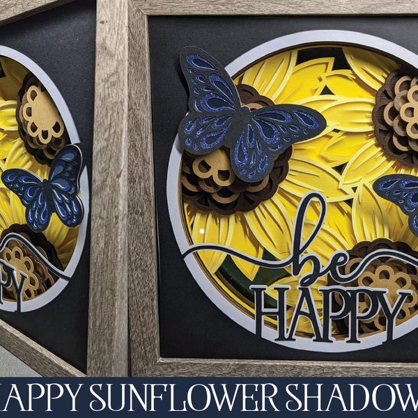 3D Sunflower Shadowbox, Layered Sunflower SVG, 3D Layered Sunflower, Sunflower Mandala SVG, 3D Sunflower SVG, Sunflower Cut File, Butterfly