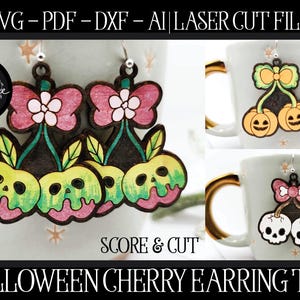 Halloween Cherry Earring, Halloween SVG, Glowforge Earring, Laser File, Cherry Earring File, Skull Cut File, Earring Cut File, Laser Earring