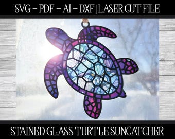 Schildkröte Suncatcher Laser Cut Datei: Glas SVG, Glowforge bereit (digitaler Download)