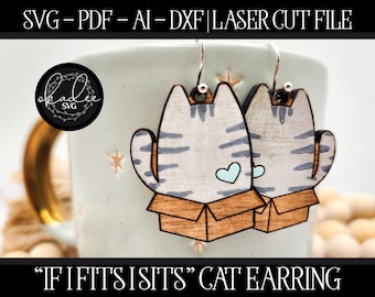 Cute Cat Earring File, Laser Earring File, Laser Cut Earring, Cat Earring, Cat Earring File, Cat Laser File, Glowforge File, Xtool Svg