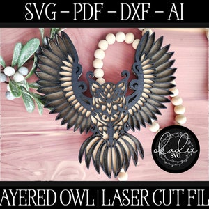 Hibou découpé au laser, fichier laser, superposition de fichiers chouette, superposition de Glowforge, laser SVG, fichier découpé au laser, superposition de hibou SVG, fichier laser de chouette, laser 3D