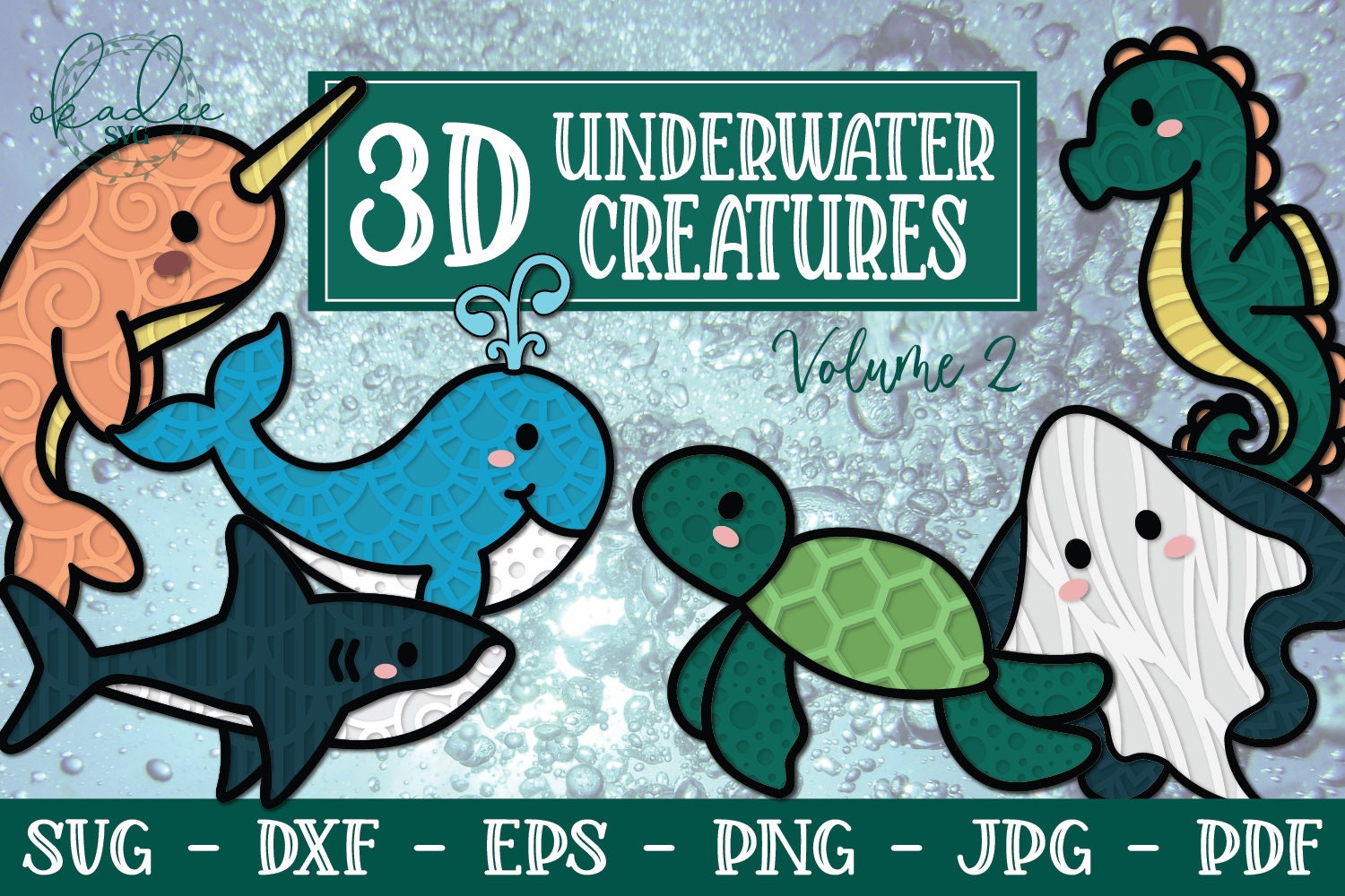 3D Underwater Creatures, 3D Sea Creatures, 3D Ocean Animals, Layered SVG,  3D Mandala, Layered Mandala, 3D Whale, 3D Narwhal, 3D Shark, DXF - Etsy, image size:1500x1000