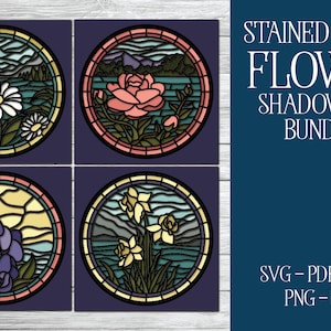 3D Stained Glass Shadowbox, Flower SVG, Stained Glass Shadowbox, 3D Mandala, Daisy Shadowbox, 3D Rose Svg, Cricut Flower, Flower SVG Bundle