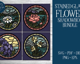 3D Witraż Shadowbox, Kwiat SVG, Witraż Shadowbox, 3D Mandala, Daisy Shadowbox, 3D Rose SVG, Cricut Flower, Kwiat SVG Bundle