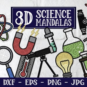 Lot de mandalas scientifiques 3D SVG, Svg de mandala 3D, Svg de mandala en couches, décoration d'école à la maison, décoration de salle de classe, professeur de sciences, Svg de sciences, Dxf