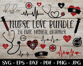 Enfermera con amor SVG, paquete de SVG médicos, SVG de servicios esenciales, enfermera, estetoscopio, diseño de SVG de enfermera, archivo de corte de enfermera, archivo de corte médico, silueta