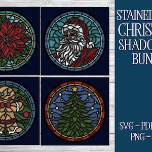3D Christmas Shadowbox SVG, Stained Glass Shadowbox Bundle, 3D Poinsettia SVG, Layered SVG, 3D Papercut Svg, Poinsettia Shadowbox, Santa Svg
