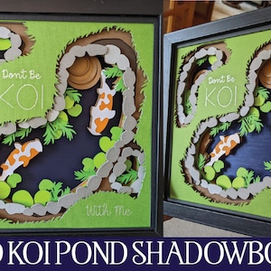3D Koi Pond SVG, SVG 3D Shadowbox, Étang de carpes koïstes, Svg Shadowbox en couches, Shadowbox Papercut, SVG 3D, Papercut en couches, Svg poisson rouge