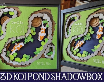 3D Koi Pond SVG, 3D Shadowbox SVG, Layered Koi Pond, Layered Shadowbox Svg, Papercut Shadowbox, 3D SVG, Layered Papercut, Goldfish Svg