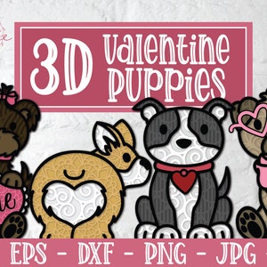 3D Valentine Puppies SVG, Layered Valentine SVG, Papercut Valentine SVG, 3D Dog Svg, Papercut Dog Svg, Dog Mandala Svg, Pug Svg, Pitbull Svg