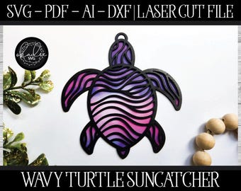Gewellte Schildkröte Suncatcher-Datei, Laser geschnittener Suncatcher, Glowforge Suncatcher, Schildkröte SVG, Schildkröte Cut-Datei, Glowforge SVG, Laser-Datei