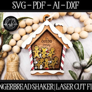 Gingerbread Shaker File, Laser Cut Shaker, Glowforge Ornament, Shaker Ornament File, Ornament Bundle, Family Ornament, Personalized File