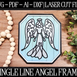 Angel frame-bestand, lasergesneden engel, Glowforge-frame, Angel SVG, Angel Cut-bestand, Glowforge SVG, laserbestand, gelaagde engel, engel met één regel