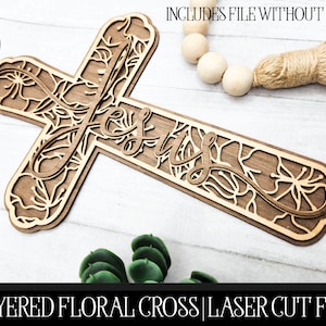 Cross Laser-bestand, Floral Cross Cut-bestand, Laser Cross SVG, Laser Flower SVG, Glowforge Cross, Glowforge Suncatcher SVG, Jesus Laser Svg