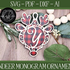 Rentier Laser Datei, Monogramm Ornament, Laser Cut Ornament, Glowforge Monogramm, Laser Cut Datei, Laser Cut Rentier, Laser Monogramm, Rentier