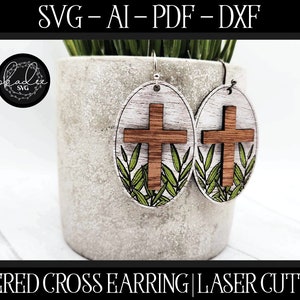 Pendiente cruzado SVG, Cruz de Jesús SVG, Pascua Glowforge, Archivo láser, Láser cristiano, Archivo de corte cristiano, Archivo de corte de Pascua, Pendiente de corte láser