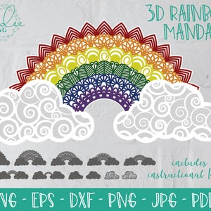 Mandala 3D arc-en-ciel SVG, mandala en couches, mandala arc-en-ciel SVG, fichier de coupe mandala, fichier de coupe en couches, fichier de coupe pour Cricut, fichier de découpe laser