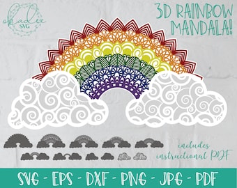 3D Mandala Rainbow SVG, Layered Mandala, Rainbow Mandala SVG, Mandala Cut File, Layered Cut File, Cut File for Cricut, Laser Cut File