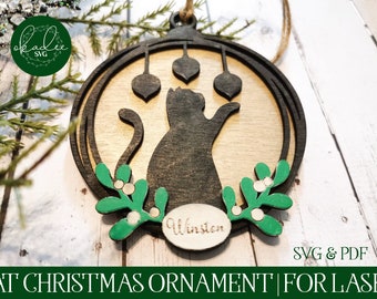 Laser Weihnachtsverzierung, Katzenornament, Laserschnittdatei, Glowforge, Glowforge-Dateien, Glowforge SVG-Dateien, Laser SVG, Katze Laserschnittdatei