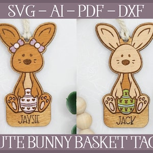 Laser Easter SVG, Laser Basket Tag, Easter Bunny SVG, Laser Easter File, Glowforge Easter File, Laser Cut File, Glowforge Basket Tag, Bunny