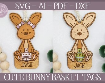 Laser Easter SVG, Laser Basket Tag, Easter Bunny SVG, Laser Easter File, Glowforge Easter File, Laser Cut File, Glowforge Basket Tag, Bunny