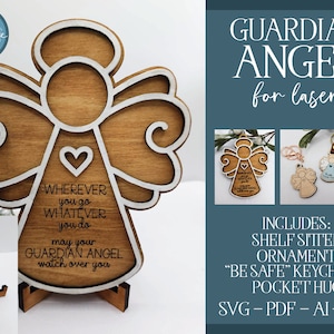 Angelo custode SVG, Angelo tagliato al laser, File tagliato al laser, File Glowforge, Angelo Glowforge, Memoriale SVG, Memoriale tagliato al laser, Cavalletto tagliato al laser