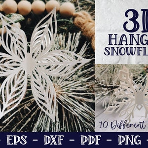 3D Hanging Snowflake, Snowflake SVG, 3D Snowflake Svg, Snowflake Ornament, Layered Snowflake, Papercut, 3D Christmas Svg, Christmas Ornament