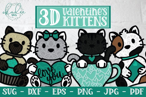 Download 3d Valentine Kittens Valentine Cat Valentine Kitty 3d Cat Etsy