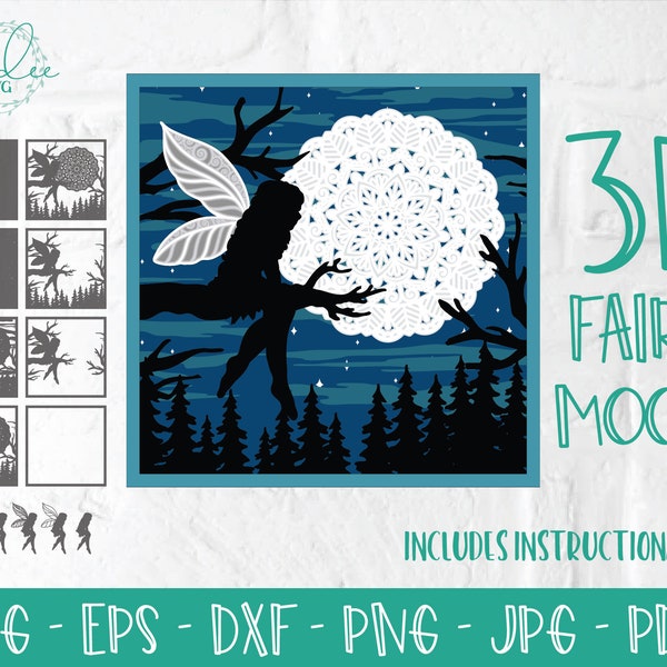 3D Fairy Moon Mandala, Layered Mandala SVG, Fairy SVG, Fantasy SVG, Papercut File, Cricut File, 3D Mandala, Shadowbox Svg, Dxf, Silhouette