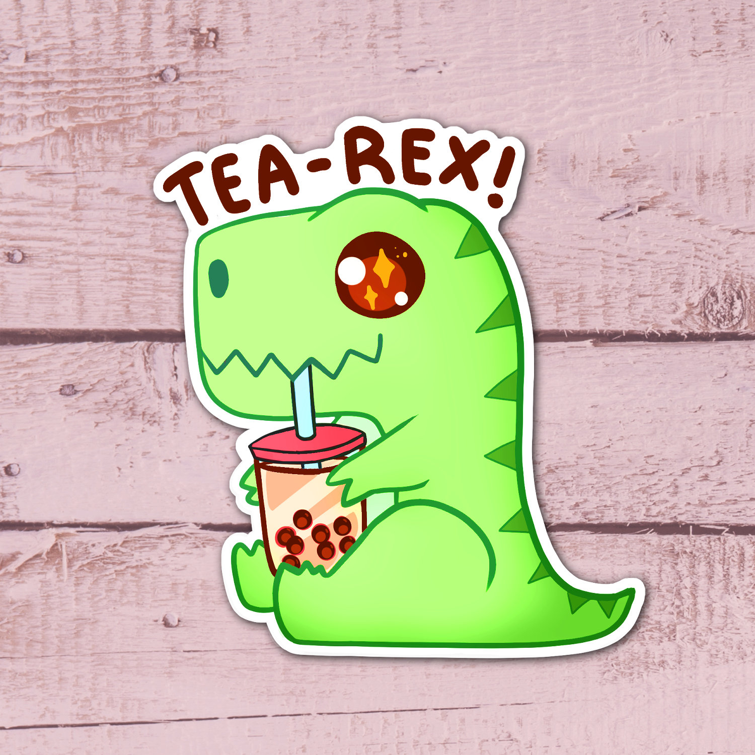Tea-Rex -Funny Tea drinking Dinosaur T-Rex Cute' Sticker