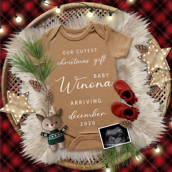 Christmas Pregnancy Announcement, Editable Digital Baby Announcement, Social Media Digital Baby Reveal Instagram, December Baby