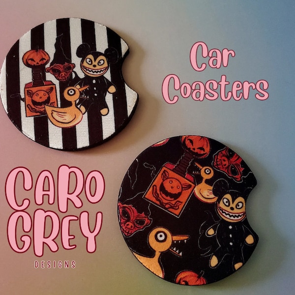 Nightmare Toys car coasters set of 2 | Vampire teddy car decor