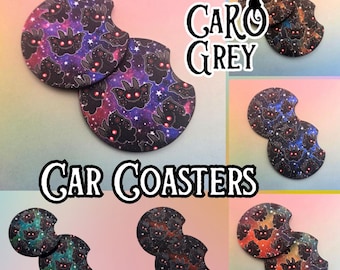 Galaxy Mothman Car Coasters | Spooky cute cryptid automotive car decor | set of 2