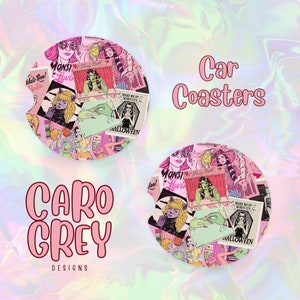Scream Queens Car Coasters | Goth alt  car decor | spooky girls car accessories