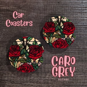 Dessous de verre roses rouges pour voiture | décoratif porte-gobelet floral en vitrail | Fenêtre Accessoires de voiture
