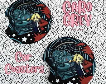 Elric brothers Coasters | fma car decor |  anime Car accessories