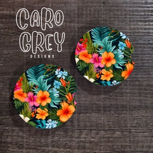 Tropical Floral Car Coasters | Hibiscus cup holder|  palm exotic Car accessories