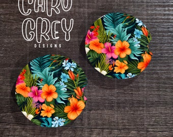 Tropical Floral Car Coasters | Hibiscus cup holder|  palm exotic Car accessories