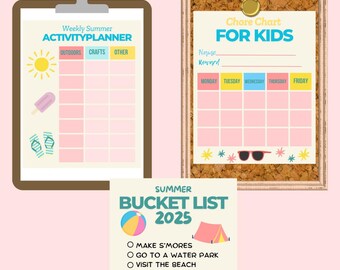 Kit de santé mentale d'été pour les mamans/agenda hebdomadaire, tableau de corvées et liste de seaux d'été/téléchargement PDF imprimable
