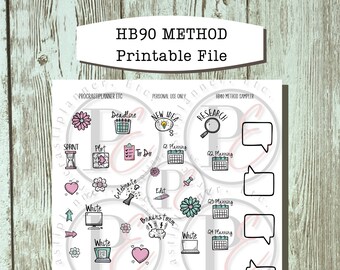 Printable HB90 Method Collab - Planner Stickers in PDF File with Free Silhouette Cut File