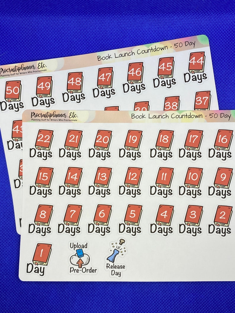 Book Launch 50 Day Countdown Planner Stickers 2 Sheet Set Etsy