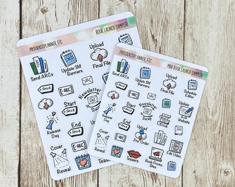 writing book planner Book Launch Sampler Planner Stickers Regular or Mini Size in Clear or White Matte