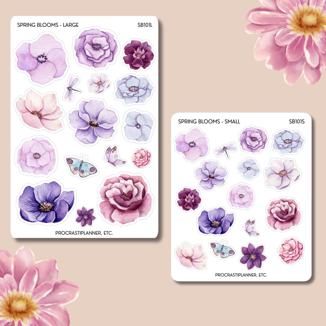 Spring Blooms Purple Flowers Planner Stickers for Agendas, Journals and ...